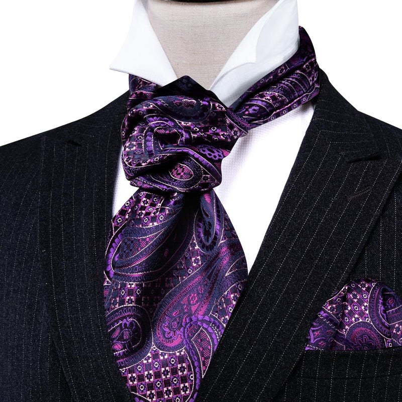 Barry.Wang Store رباط عنق أسكوت للرجال مزخرف بنقشة بايزل Plaid وشال رباط ذاتي مع مربع جيب وأزرار أكمام مجموعة لحفلات الزفاف - Image 4