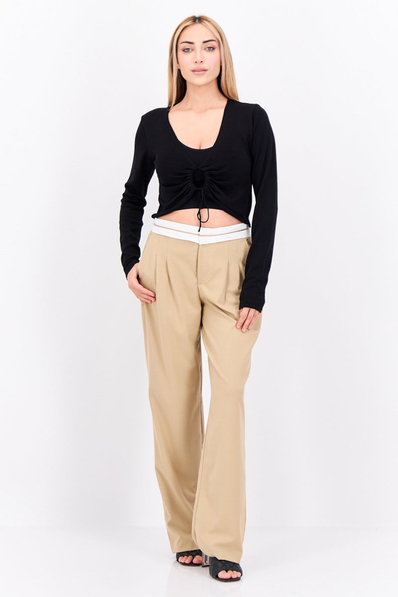 MANGO Women Keyhole Neckline Long Sleeve Solid Top, Black - Image 2