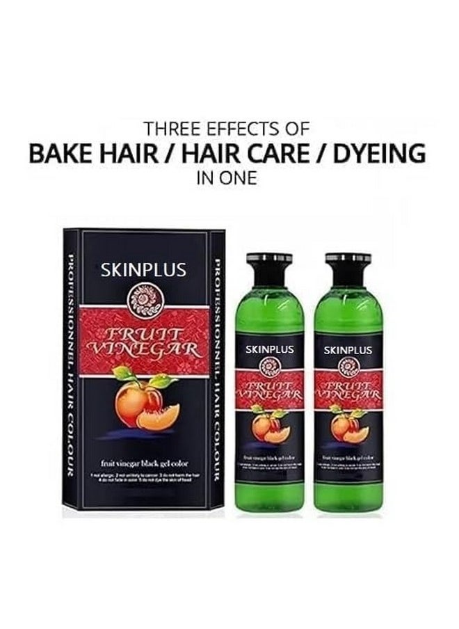 SKINPLUS Fruit Vinegar Ammonia Free 10 Minutes Hair Color Colour Gel 800 Ml Black/Natural Black  - Image 3