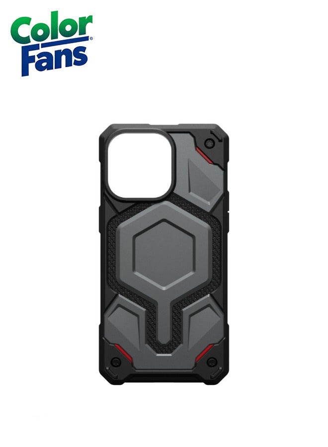 Color Fans Apple iPhone 15 Case, Monarch Pro Kevlar Built-in Magnet Compatible with Magnet Charging Premium Rugged Dropproof Protective Cover - Silver - Image 1