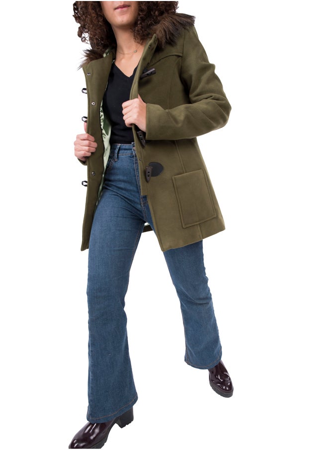 Youthful - Olive duffle coat faux-fur - Image 1