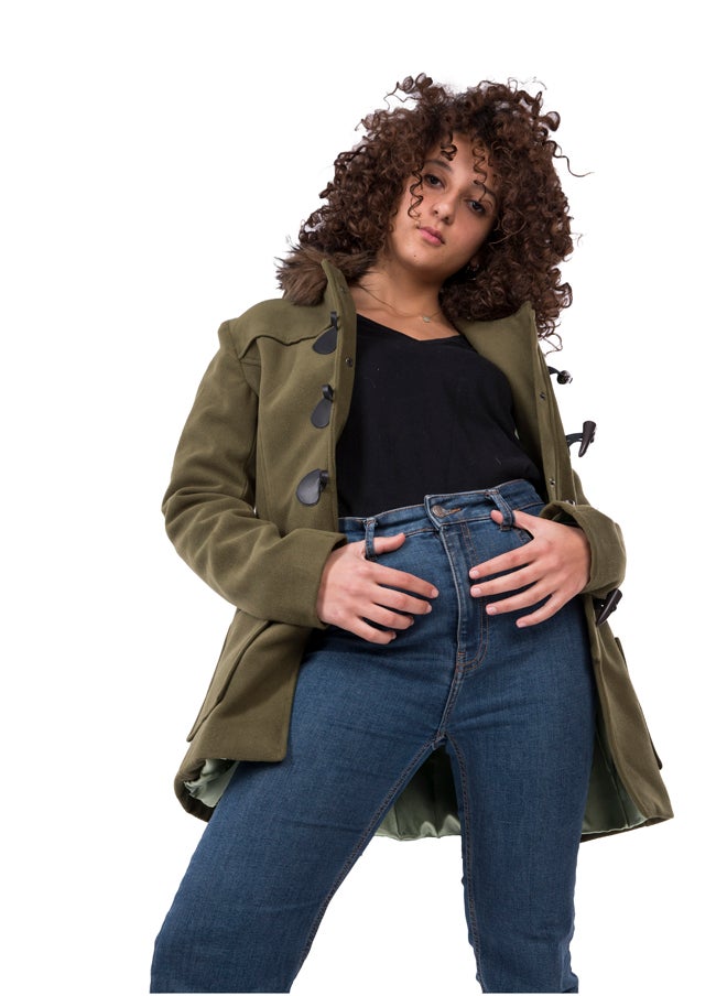 Youthful - Olive duffle coat faux-fur - Image 1