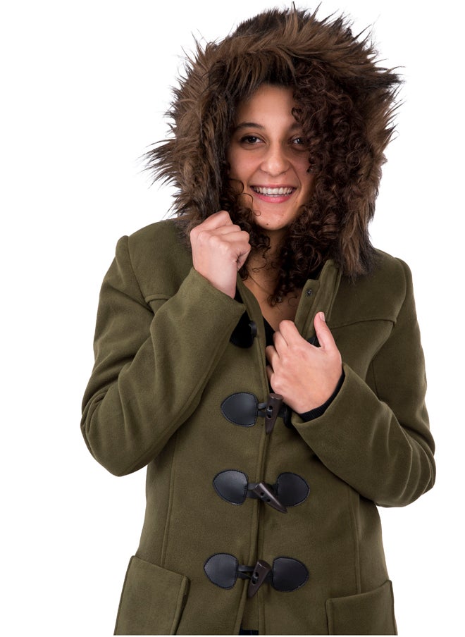 Youthful - Olive duffle coat faux-fur - Image 1
