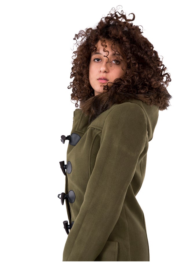 Youthful - Olive duffle coat faux-fur - Image 1