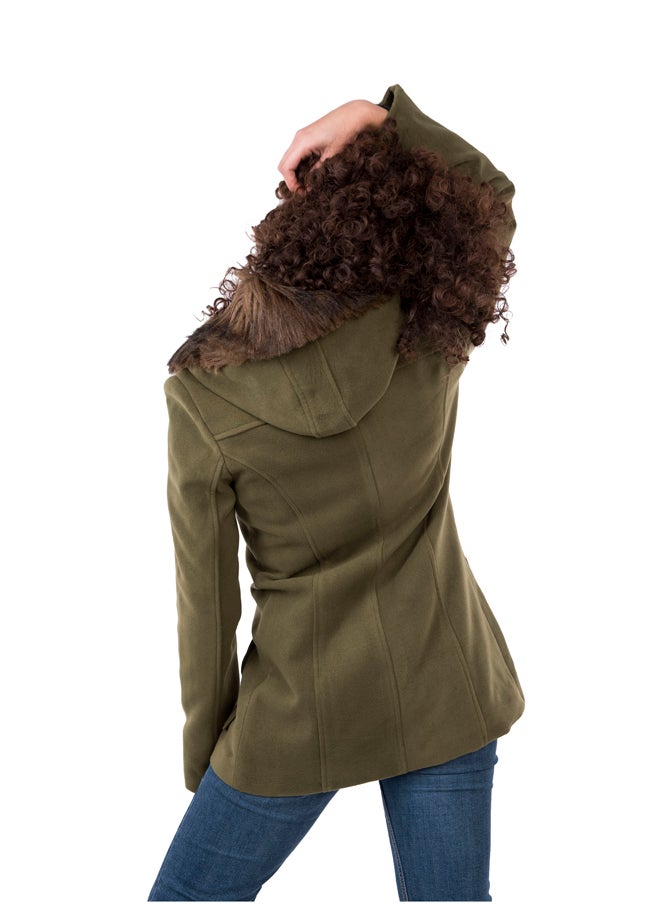 Youthful - Olive duffle coat faux-fur - Image 1