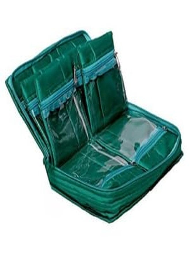 MSclassy Cotton Quilted Jewellery Box | Elegant Designer Case with Zipper Closure | 2 Large & 4 Small Pockets | Size 25 x 15 x 7 cm | Pack of 1 (Green) - Image 3