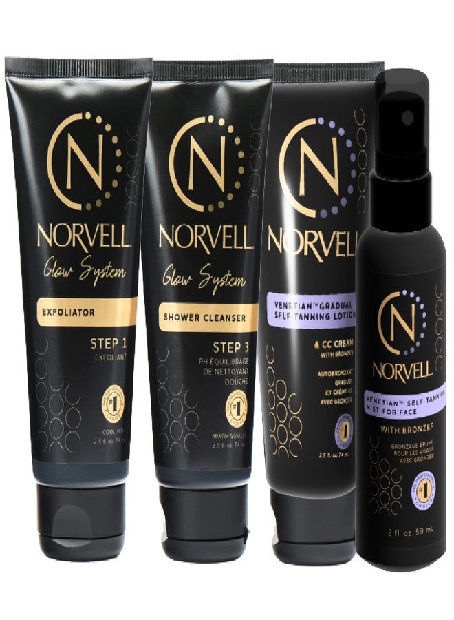 Norvell Venetian Self Tanner Maintenance Kit - Enhance Your Tan with Sunless Exfoliator 2.5 oz, Facial Tanning Mist 2 oz, pH Balancing Cleanser & Gradual Tanner 2.5 oz - Image 1