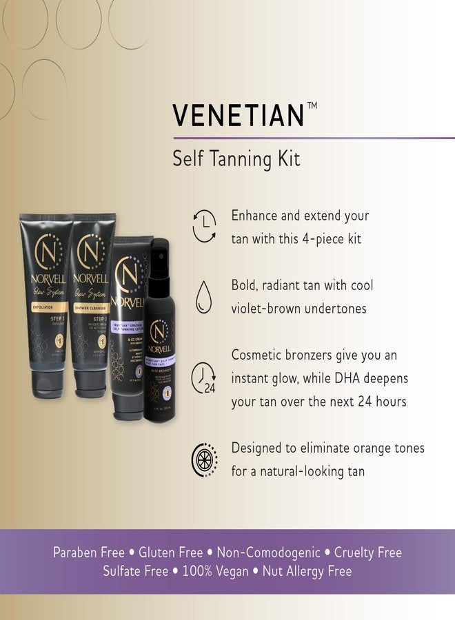 Norvell Venetian Self Tanner Maintenance Kit - Enhance Your Tan with Sunless Exfoliator 2.5 oz, Facial Tanning Mist 2 oz, pH Balancing Cleanser & Gradual Tanner 2.5 oz - Image 2
