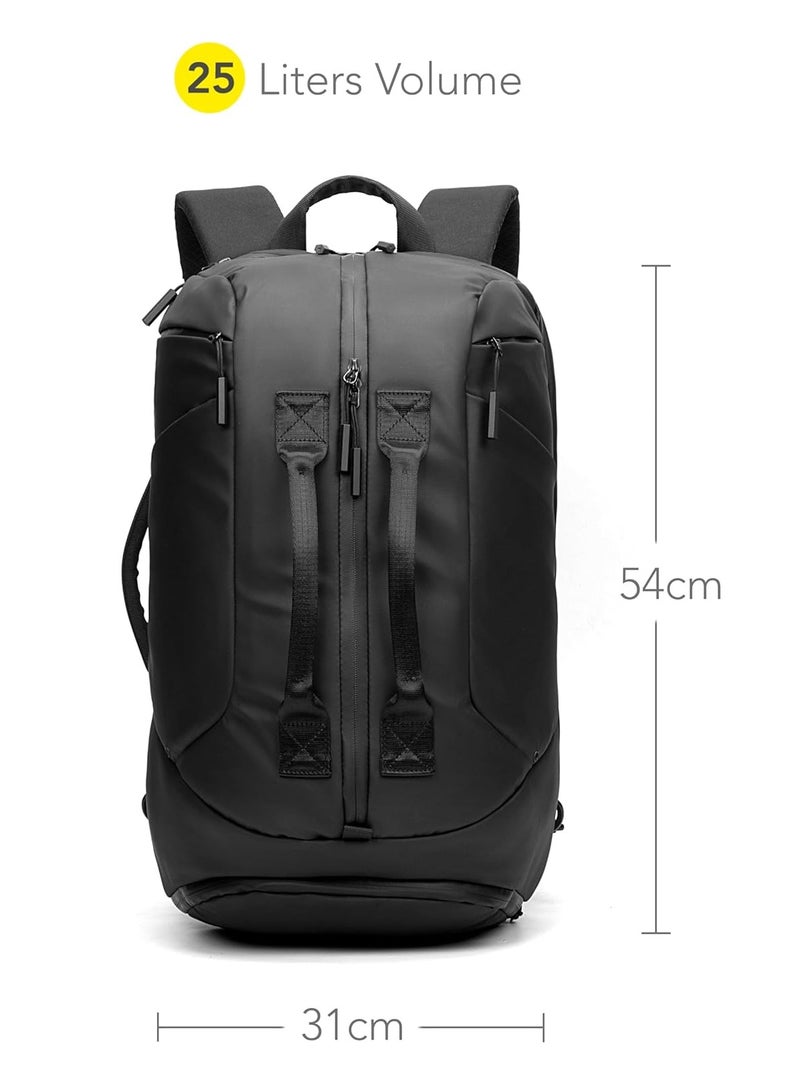 Track Shark Sports Bag with Backpack Function, Backpack with Shoe Compartment and Laptop Compartment, for Men and Women, for Sports, Fitness & Travel, Training Bag, Gym Bag, Backpack, Black (35L)