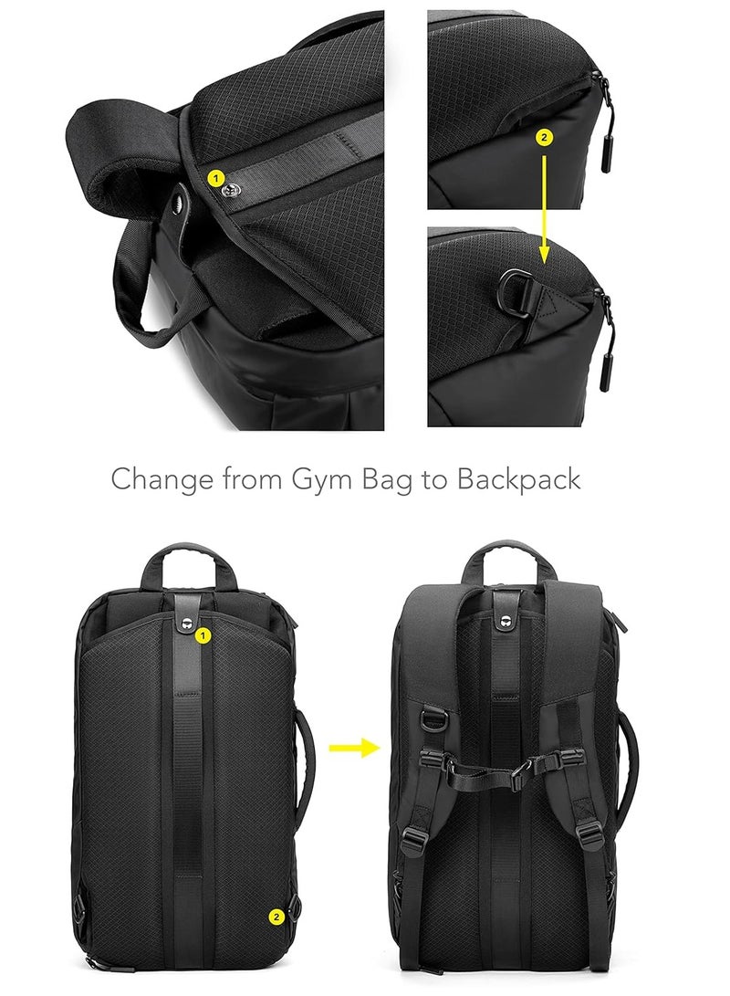 Track Shark Sports Bag with Backpack Function, Backpack with Shoe Compartment and Laptop Compartment, for Men and Women, for Sports, Fitness & Travel, Training Bag, Gym Bag, Backpack, Black (35L)