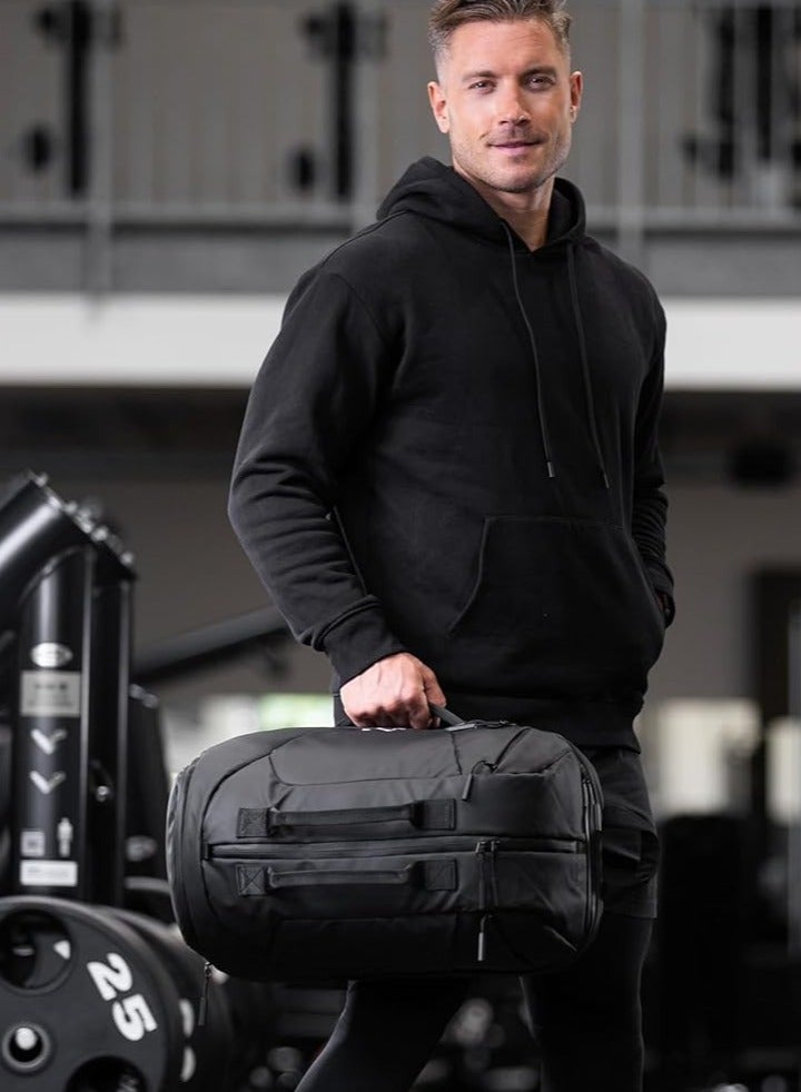 Track Shark Sports Bag with Backpack Function, Backpack with Shoe Compartment and Laptop Compartment, for Men and Women, for Sports, Fitness & Travel, Training Bag, Gym Bag, Backpack, Black (35L)