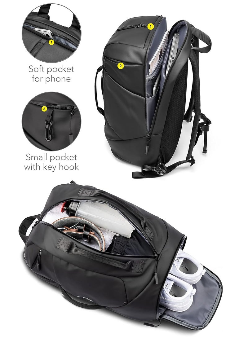 Track Shark Sports Bag with Backpack Function, Backpack with Shoe Compartment and Laptop Compartment, for Men and Women, for Sports, Fitness & Travel, Training Bag, Gym Bag, Backpack, Black (35L)