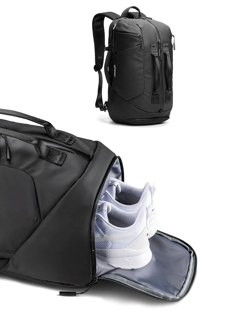 Track Shark Sports Bag with Backpack Function, Backpack with Shoe Compartment and Laptop Compartment, for Men and Women, for Sports, Fitness & Travel, Training Bag, Gym Bag, Backpack, Black (35L)