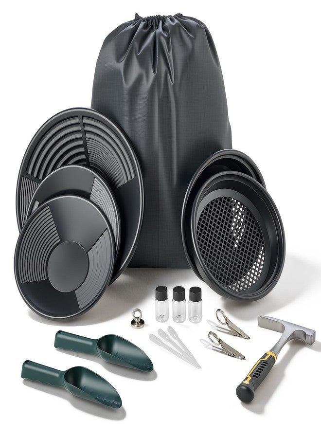 VEVOR Gold Panning Kit, 10 in and 14 in Pans, 19 PCS Portable Prospecting Equipment Kit with Classifier Sieves, Sand Magnet, Rock Pick, Scoops, Backpack, and Accessories, for Outdoor Gold Recovery - Image 1