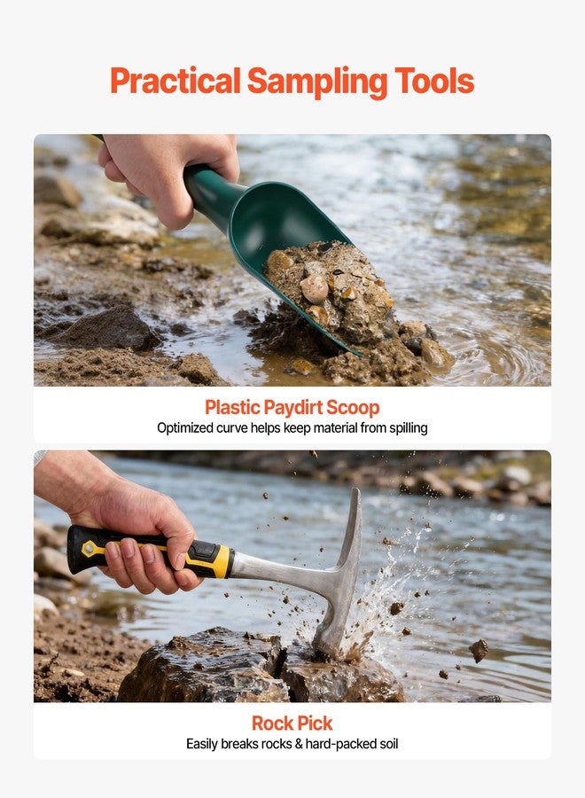 VEVOR Gold Panning Kit, 10 in and 14 in Pans, 19 PCS Portable Prospecting Equipment Kit with Classifier Sieves, Sand Magnet, Rock Pick, Scoops, Backpack, and Accessories, for Outdoor Gold Recovery - Image 5