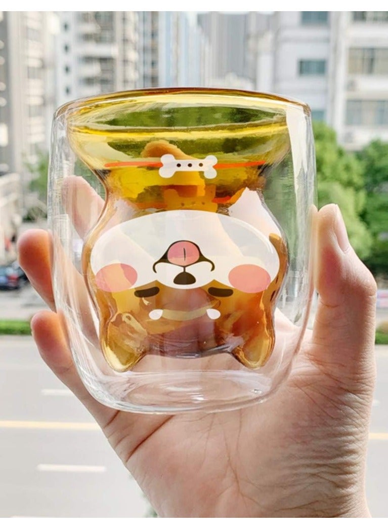 Cute Cartoon Mugs Double Wall Insulated Drinking Glasses Coffee and Tea Glass Mug Creative Animals Dog Design Espresso Milk Coffee Juice water Crystal Cups 320ml - Image 2