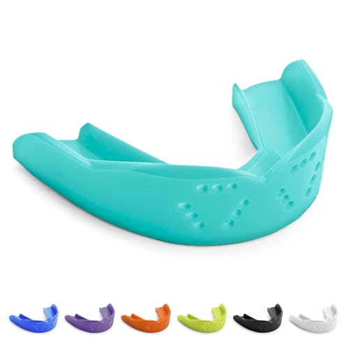 SISU 3D Mouthguard Awesome Aqua PreFormed Easy Fit Protection for Lacrosse Football Hockey Team Sports Adult Fit Remoldable Up to 20 Times Works for Braces Non Toxic - Image 1