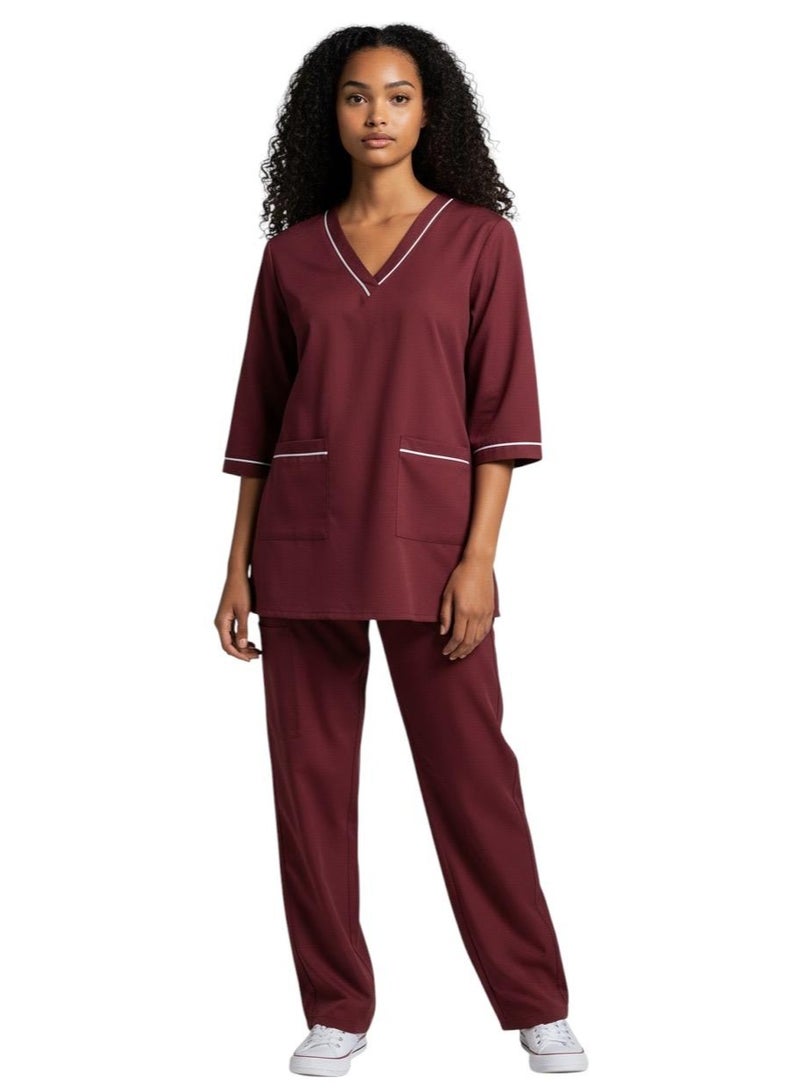 Dee's Fashion Professional Scrub Medical Uniform with Piping, Housemaid uniform 3/4 Sleeve Top and Pants Set - Image 1