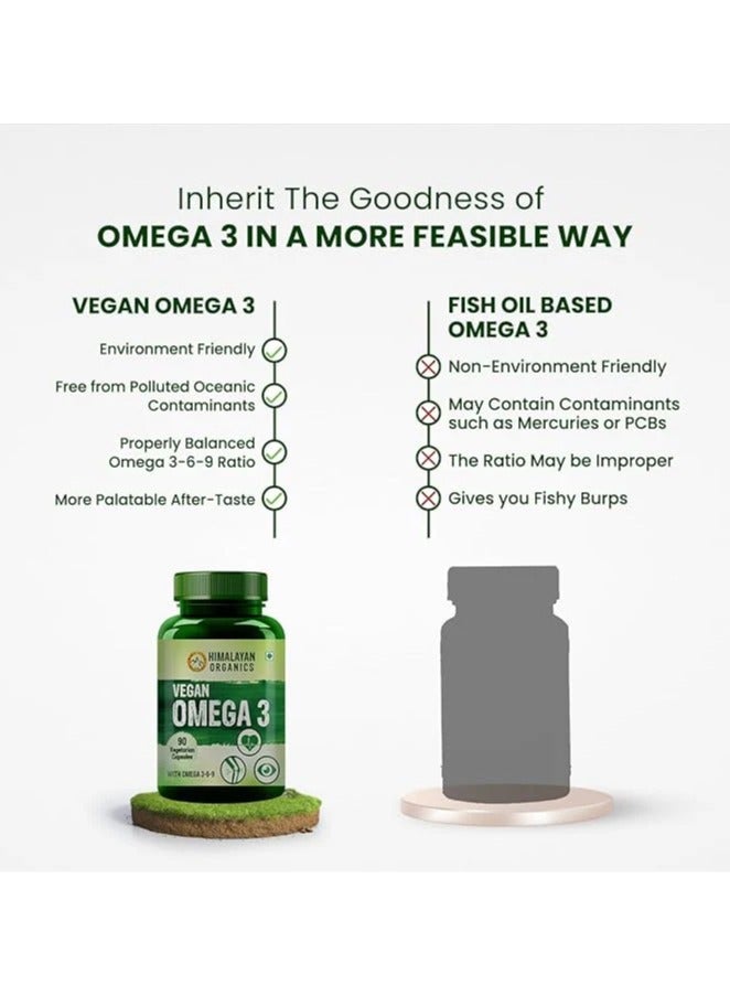HIMALAYAN ORGANICS Omega 3 6 9 Vegan Natural Nutrition Supplement for Muscle, Bone, Heart & Skin - 90 Veg Capsules - Image 3