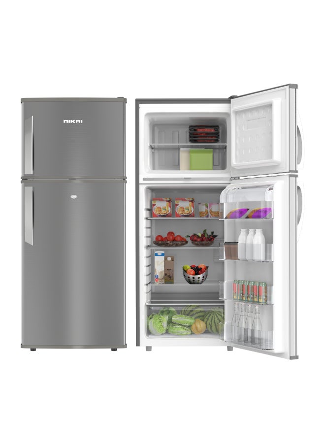 NIKAI 320L Gross / 240L Net, Double Door Top Mount Refrigerator, 2 Glass Shelves And Bottle Storage Racks, Power Saving R600A Gas, CFC Free, Silent Operation Best For Home, Office With Child Lock Key 320 L 307 kW NRF320DN5S Grey - Image 1