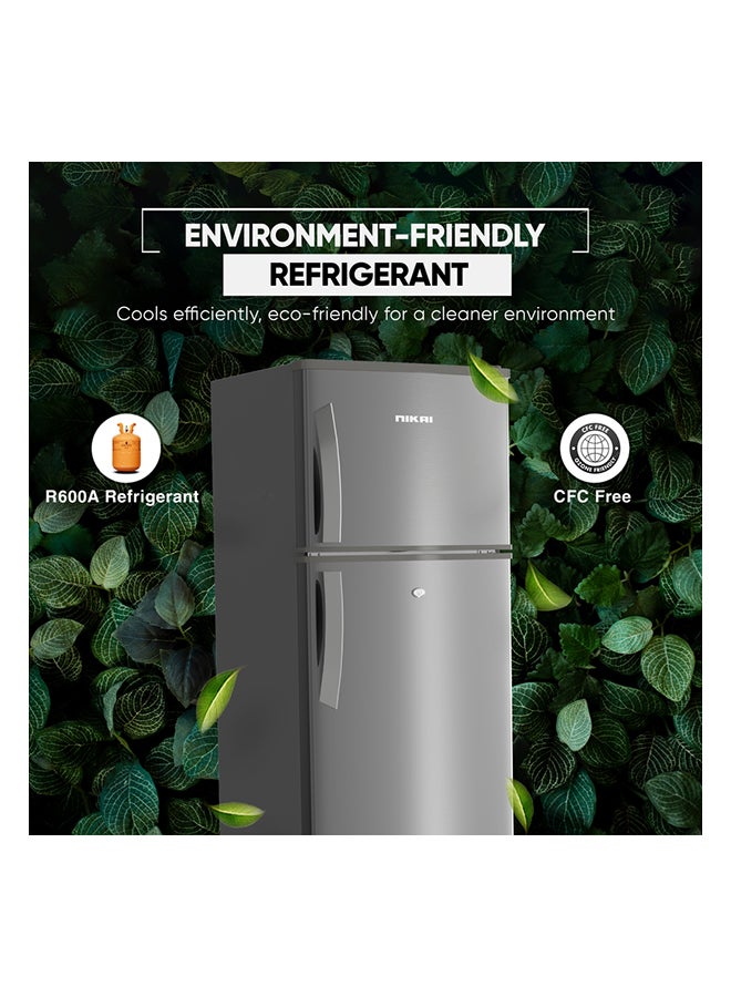 NIKAI 320L Gross / 240L Net, Double Door Top Mount Refrigerator, 2 Glass Shelves And Bottle Storage Racks, Power Saving R600A Gas, CFC Free, Silent Operation Best For Home, Office With Child Lock Key 320 L 307 kW NRF320DN5S Grey - Image 5