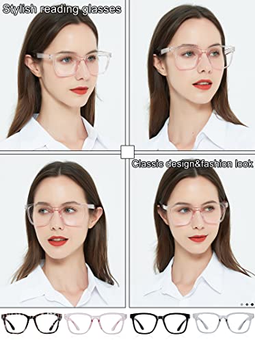 AEZUNI Oversize Square Reading Glasses for Women Oversized Trendy Large Readers 1.0 1.5 2.0 2.5 3.0 3.5 (Pink,100) - Image 2
