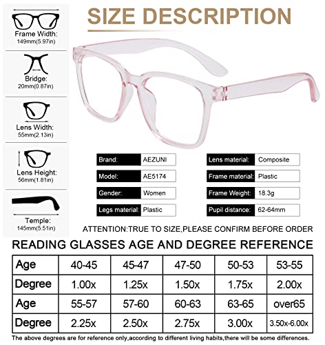 AEZUNI Oversize Square Reading Glasses for Women Oversized Trendy Large Readers 1.0 1.5 2.0 2.5 3.0 3.5 (Pink,100) - Image 5