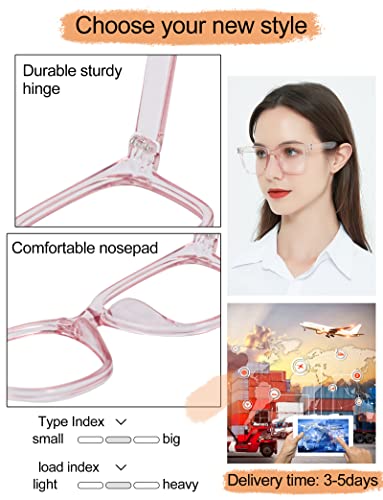 AEZUNI Oversize Square Reading Glasses for Women Oversized Trendy Large Readers 1.0 1.5 2.0 2.5 3.0 3.5 (Pink,100) - Image 4