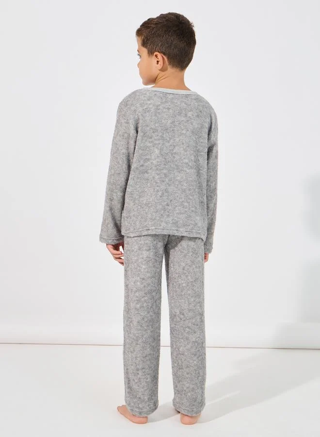 Styli Sun Embroidery Towelling Top & Pyjama Set