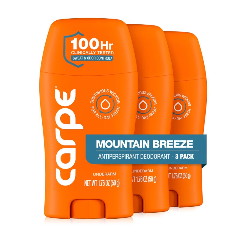 Carpe Underarm Antiperspirant Deodorant for Men and Women - 100 Hour Sweat & Odor Control - Clinical Strength Deodorant for Men - Long Lasting Deodorant Antiperspirant - Mountain Breeze - 3 Pack - Image 1