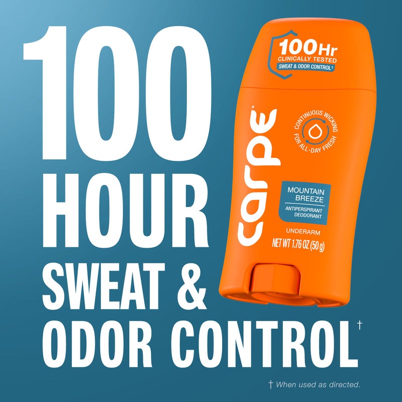 Carpe Underarm Antiperspirant Deodorant for Men and Women - 100 Hour Sweat & Odor Control - Clinical Strength Deodorant for Men - Long Lasting Deodorant Antiperspirant - Mountain Breeze - 3 Pack - Image 4