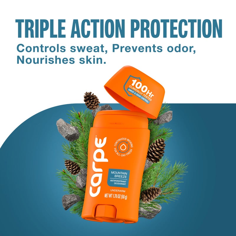 Carpe Underarm Antiperspirant Deodorant for Men and Women - 100 Hour Sweat & Odor Control - Clinical Strength Deodorant for Men - Long Lasting Deodorant Antiperspirant - Mountain Breeze - 3 Pack - Image 5