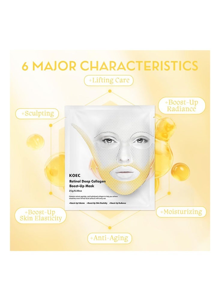 ك أو إي سي قناع تعزيز الكولاجين العميق بالريتينول ، الكولاجين العميق لرفع الخط V وشد الوجه ، الريتينول لخطوط الابتسامة ومنطقة الجبهة ، قناع رفع الكولاجين للبشرة المتوهج الزجاجي 4 قطع - Image 4