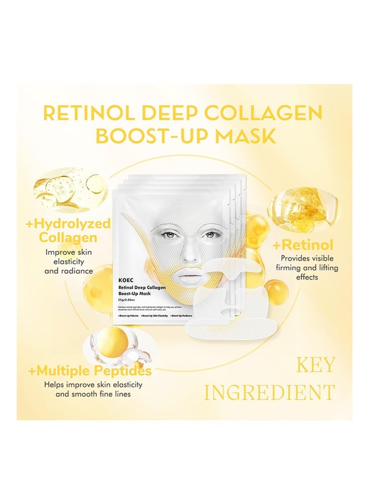 ك أو إي سي قناع تعزيز الكولاجين العميق بالريتينول ، الكولاجين العميق لرفع الخط V وشد الوجه ، الريتينول لخطوط الابتسامة ومنطقة الجبهة ، قناع رفع الكولاجين للبشرة المتوهج الزجاجي 4 قطع - Image 5