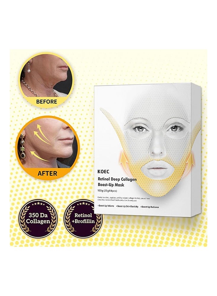 ك أو إي سي قناع تعزيز الكولاجين العميق بالريتينول ، الكولاجين العميق لرفع الخط V وشد الوجه ، الريتينول لخطوط الابتسامة ومنطقة الجبهة ، قناع رفع الكولاجين للبشرة المتوهج الزجاجي 4 قطع - Image 3