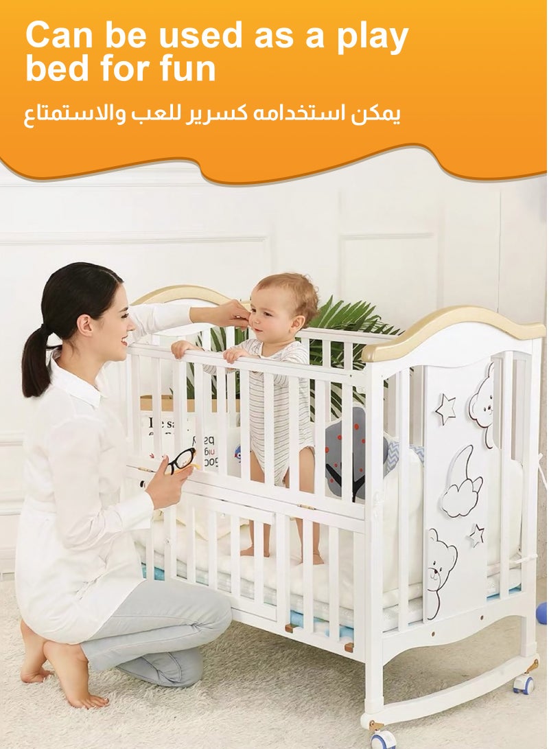 ULHYC Safe German Eco-Certified Paint Wood Baby Bed: 3-in-1 Crib, Bedside Sleeper, Rocker & Playpen, Converts to Full Kids Bed - Image 5