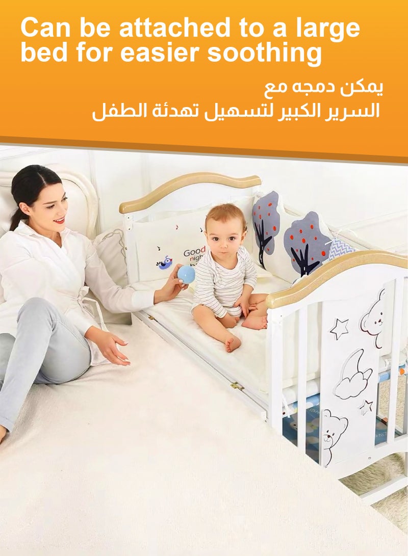 ULHYC Safe German Eco-Certified Paint Wood Baby Bed: 3-in-1 Crib, Bedside Sleeper, Rocker & Playpen, Converts to Full Kids Bed - Image 3