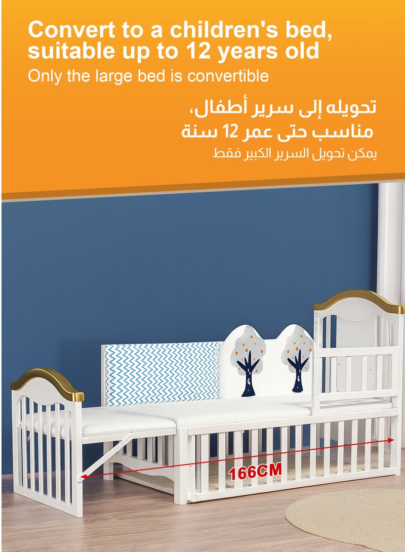 ULHYC Safe German Eco-Certified Paint Wood Baby Bed: 3-in-1 Crib, Bedside Sleeper, Rocker & Playpen, Converts to Full Kids Bed - Image 4