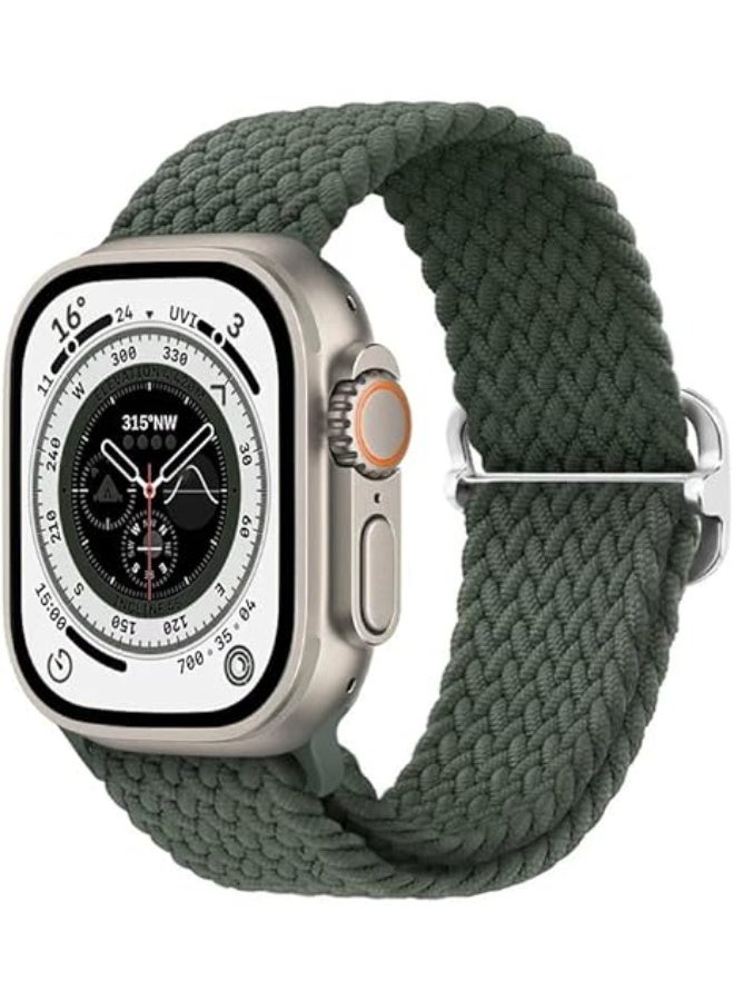 سوار رياضي Solo Loop لساعة Apple Watch مقاسات 49 مم، 45 مم، 44 مم، 42 مم، متوافق مع النساء والرجال، سوار معصم مطاطي مضفر لساعات Apple Watch Series 11، 10، 9، 8، 7، 6، 5، 4، 3 Ultra، 3، 2، 1، SE (أخضر 1)