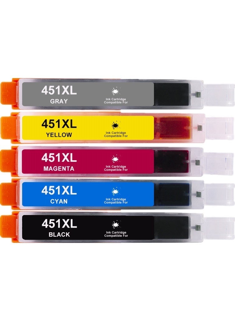 Nexnova® CLI-451XL for CANON Ink cartridge 5-Packs Black Cyan Magenta Yellow Gray for PIXMA MG5440 MG5540 MG5640 MG6340 MG6440 MG6640 MG7140 MG7540 Ip7240 MX924 IX6540 IX6840 IP8740 - Image 1