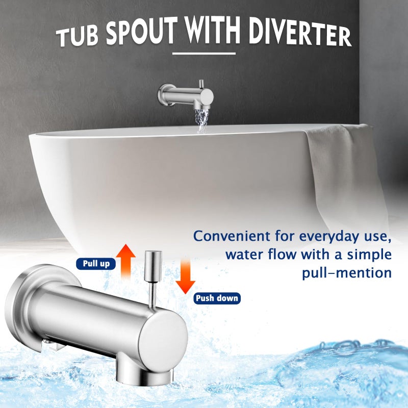 YASINU Slip on Extra Long Tub Spout with Diverter Universal Tub Diverter Spout for 1/2" Copper Water Pipe, Brushed Nickel - Image 4