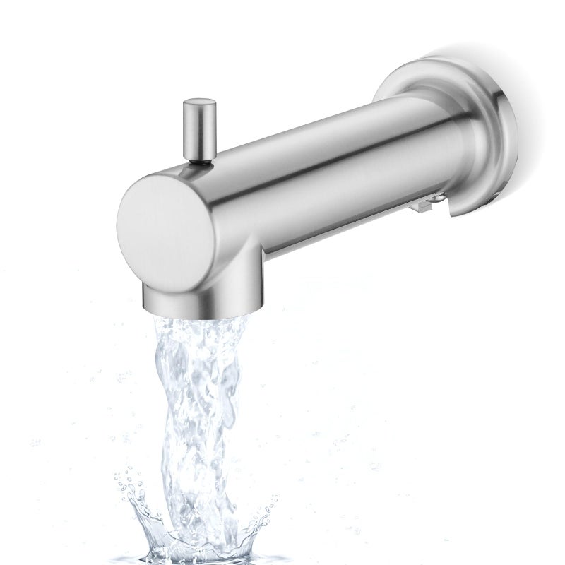 YASINU Slip on Extra Long Tub Spout with Diverter Universal Tub Diverter Spout for 1/2" Copper Water Pipe, Brushed Nickel - Image 1