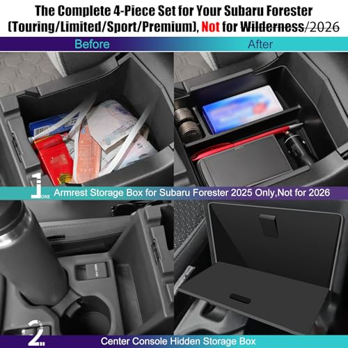 YEVEDUO Upgraded Center Console Organizer Set for 2025 Subaru Forester Accessories Armrest Storage Box Silicone Cup Holder Hidden Box Wireless Charging Pad with NonSlip Mat 4Pcs Not for 2026 - Image 3