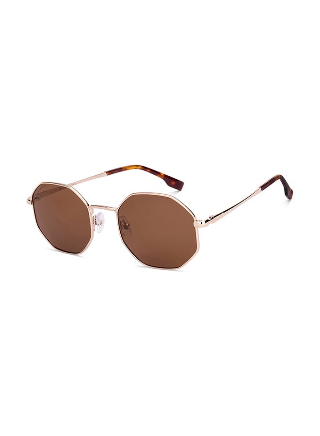 John Jacobs Unisex John Jacobs ALI FAZAL Gold - Brown | Full Rim Hexagonal Stylish & Premium Sunglasses | Polarized and 100% UV Protected | Men & Women | Medium | JJ S70017 - Image 1