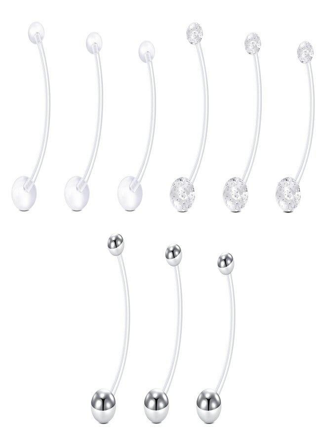 FECTAS Pregnancy Belly Button Rings 9pcs Long Bar 32&35&38mm Plastic for Pregnant Women Clear Belly Button Ring Clear Flexible Bioplast Belly Piercing Retainer - Image 1
