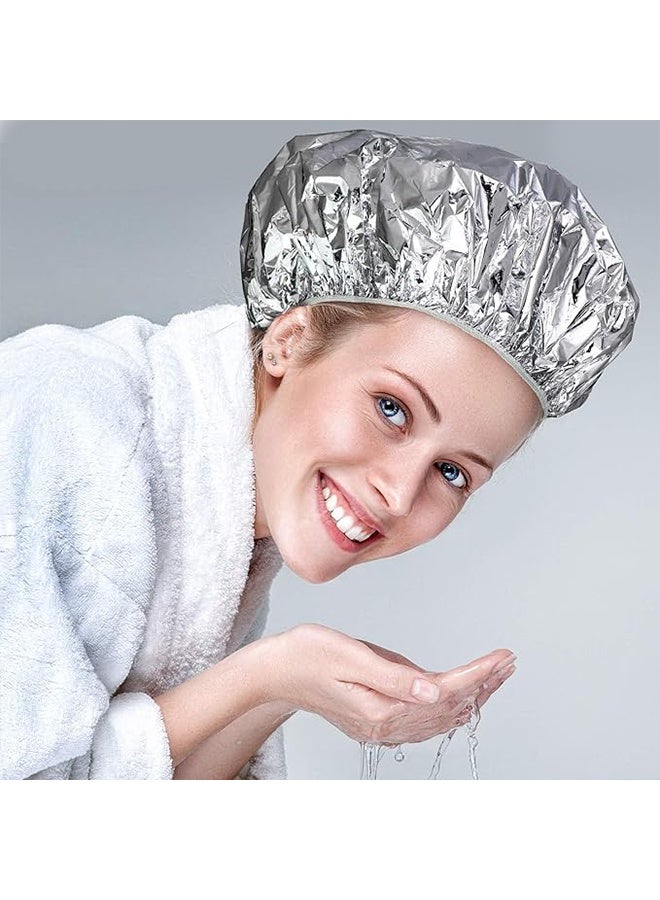 12 Pieces Deep Conditioning Caps Aluminum Foil Reusable Hair Processing Hair Coloring Shower Caps for Home Salon Use(Silvery) - Image 4