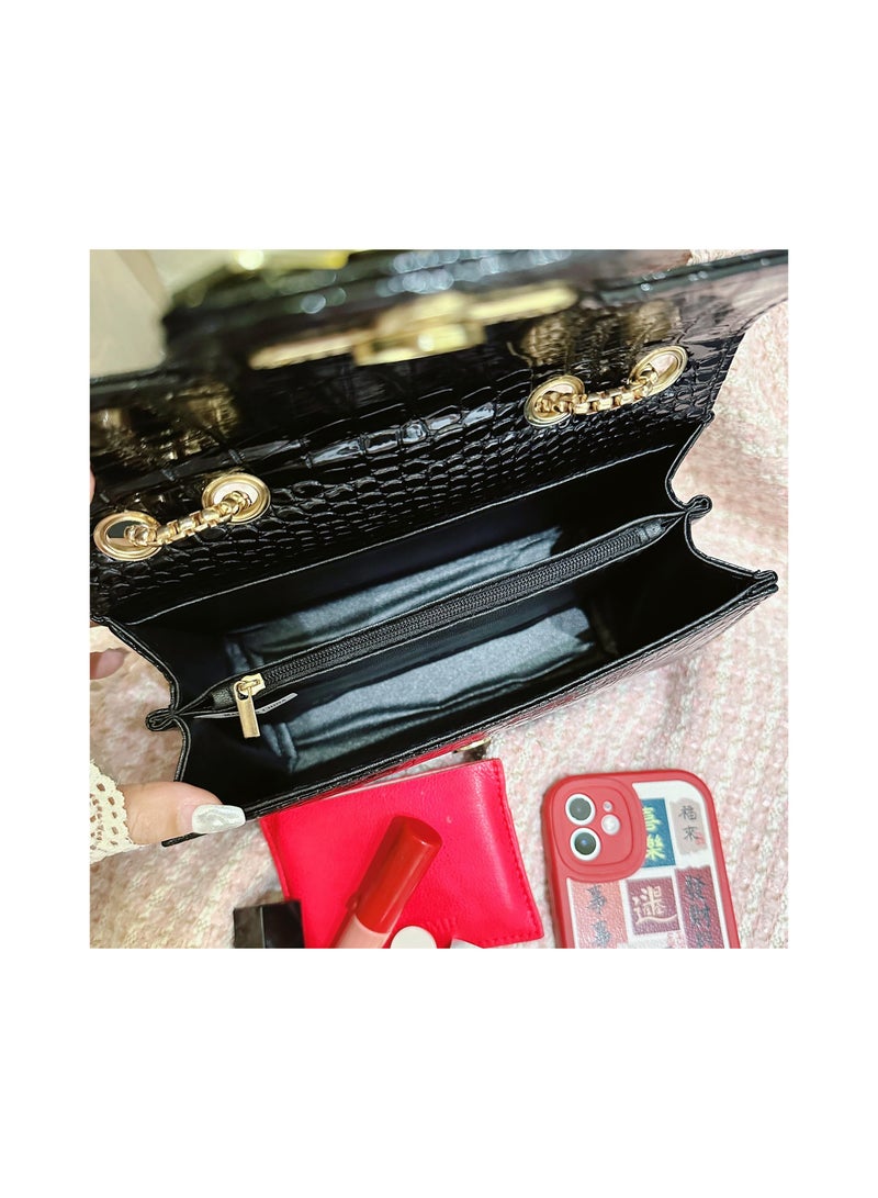 Crossbody Bags for Women Small Purse PU Leather Shoulder Bag Trendy Handbag Satchel Evening with Chain Strap Black 22.5x8x15cm