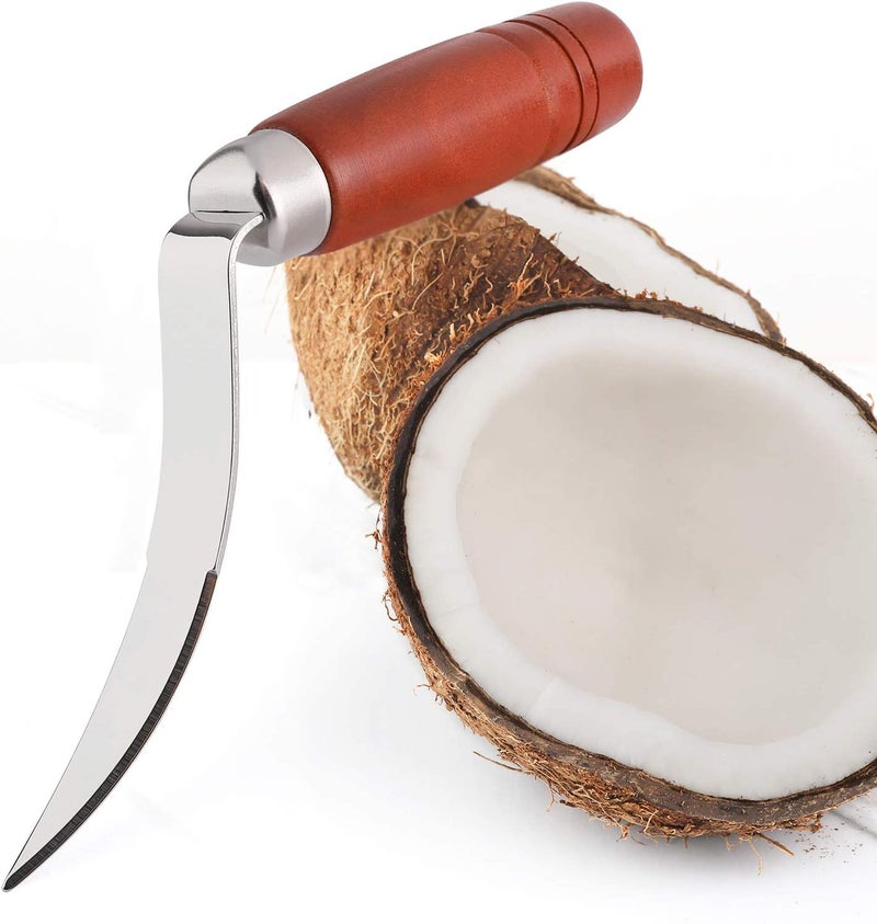 we3 Coconut Tool Coconut Meat Remover Durable Wooden Handle Stainless Steel Coconut Opener Scraper Knife for Kitchen Home - Image 1