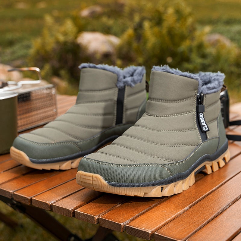 Winter Cotton Shoes For Men, High-Waisted Double-Zip Snow Boots, Waterproof And Non-Slip Dad Shoes, Velvet, Warm And Thickeneded, Middle-Aged And Elderly Shoes - Image 4