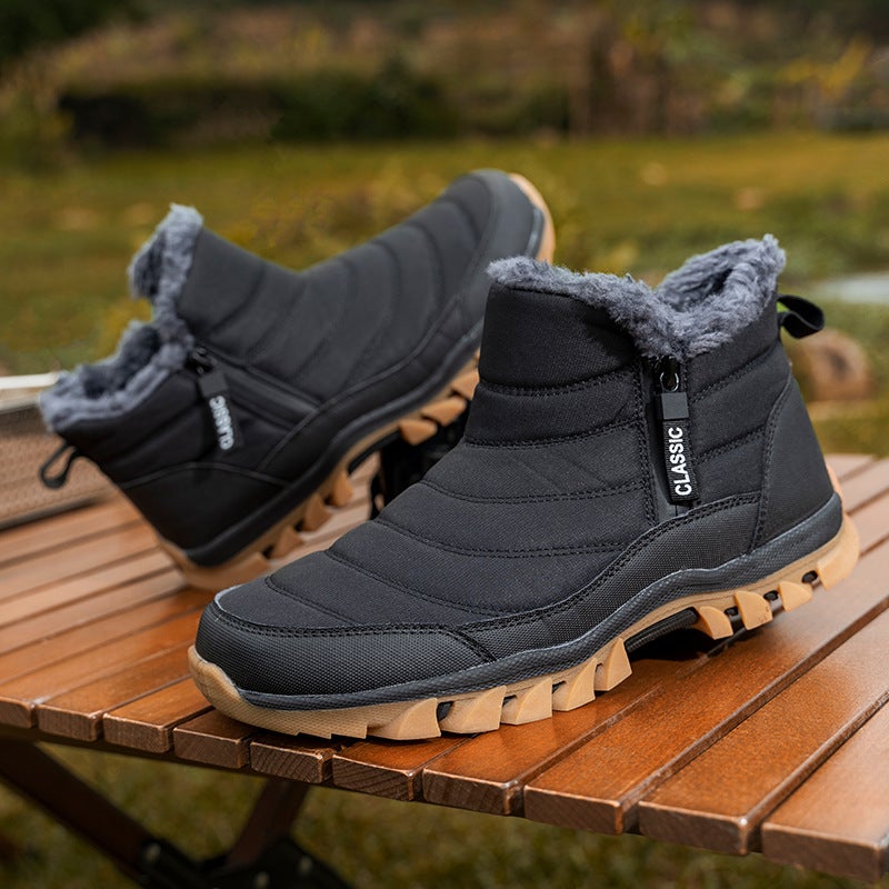 Winter Cotton Shoes For Men, High-Waisted Double-Zip Snow Boots, Waterproof And Non-Slip Dad Shoes, Velvet, Warm And Thickeneded, Middle-Aged And Elderly Shoes - Image 2